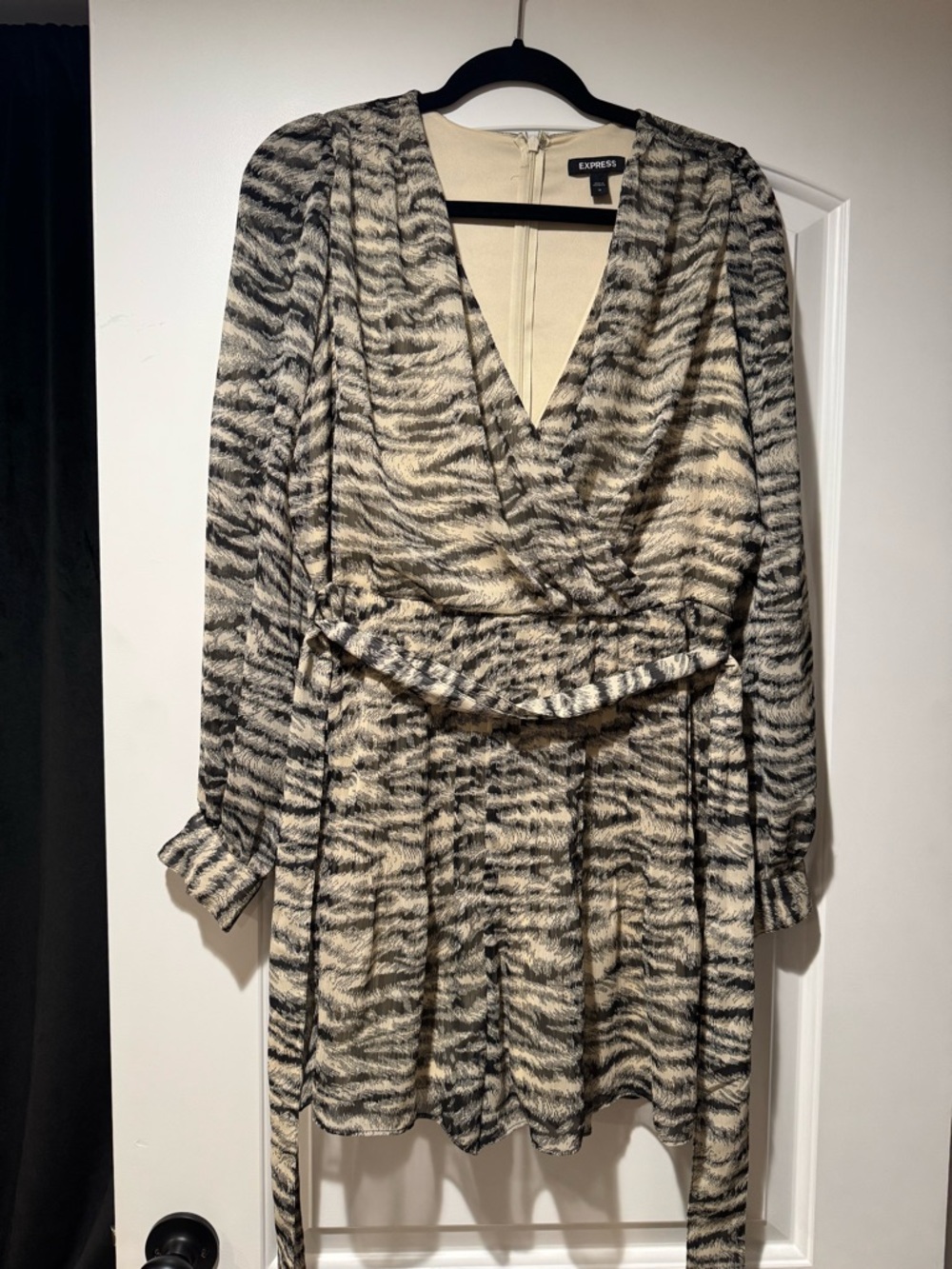 Express Women's Zebra-Print Wrap Dress in Black & Cream